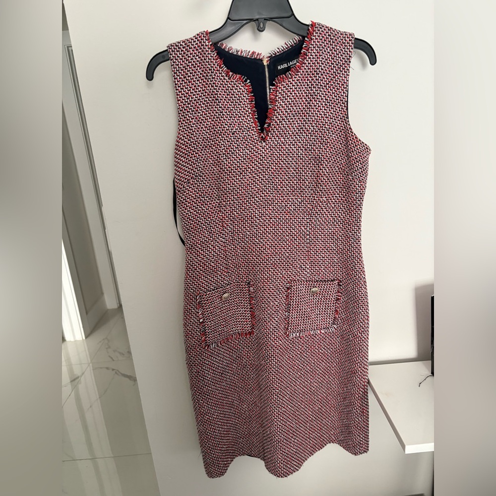 Karl Lagerfeld Red and White Tweed Dress size 4